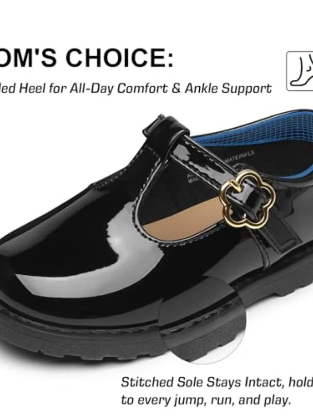 Toddler Girls Mary Jane Flats Adjustable Hook and Loop T-Strap Dress Shoes